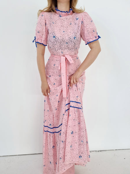 Vintage Soft Pink Lace Maxi Dress