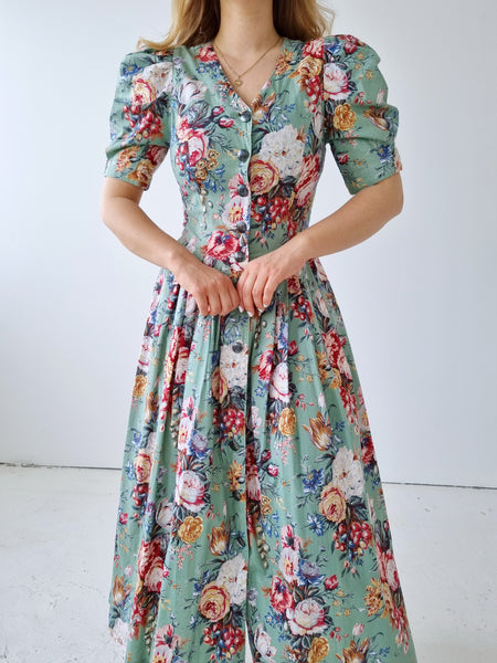 Vintage Mint Floral Maxi Dress