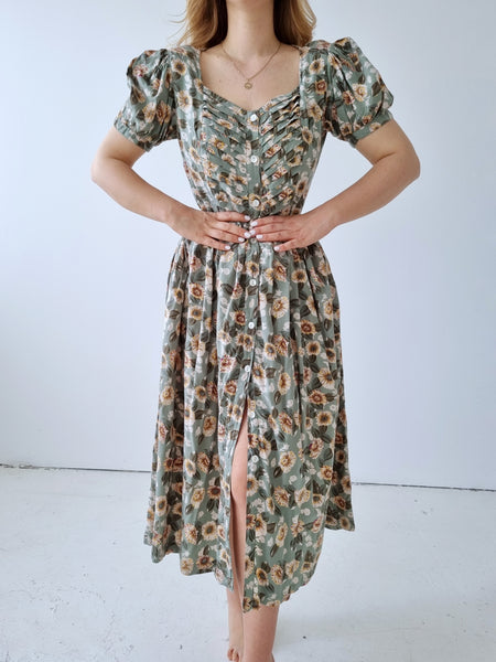 Vintage Sage Sunflower Dress