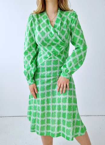 Vintage Handmade Fresh Green Midi Dress
