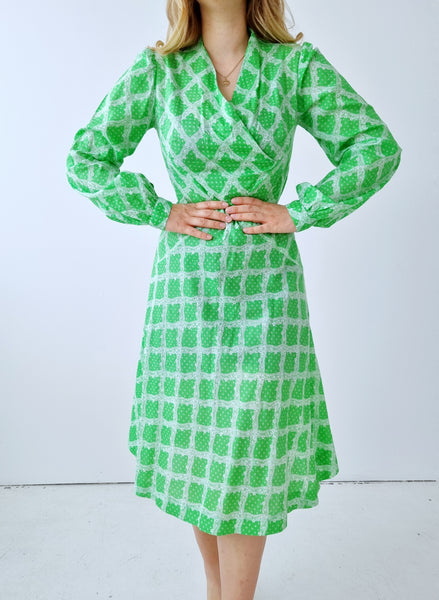 Vintage Handmade Fresh Green Midi Dress