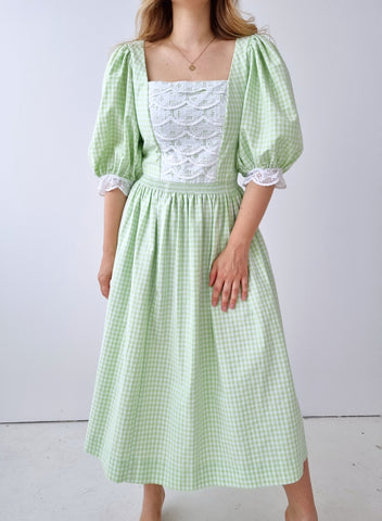 Vintage Apple Green Gingham Dress