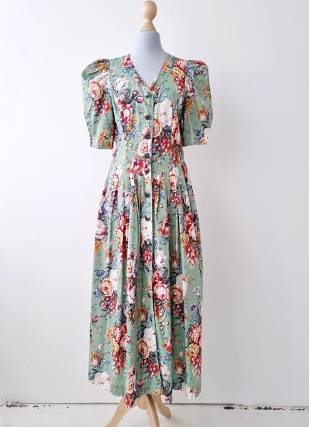 Vintage Mint Floral Maxi Dress