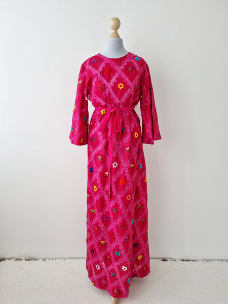 Vintage Handmade Pink Lace and Embroidery Maxi Dress