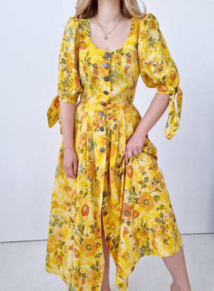Vintage Yellow Flower Field Dress