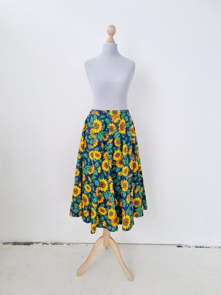 Vintage Handmade Sunflower Midi Skirt