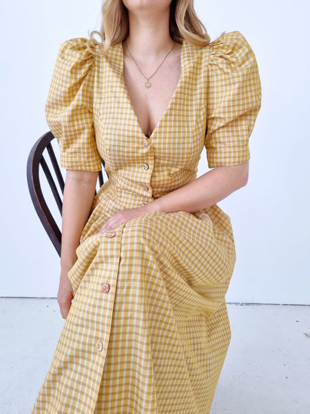 Vintage Golden Honey Puff Sleeve Dress
