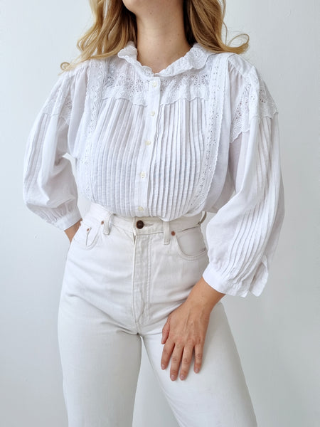 Vintage Floral Lace Puff Sleeve Blouse