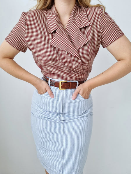 Cropped Brown Gingham Blouse