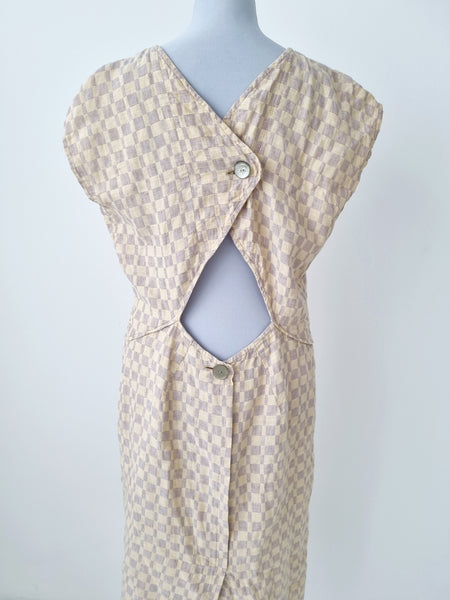 Vintage Handmade Beige Checked Dress