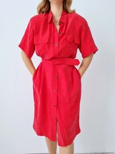 Vintage Red Pure Silk Dress
