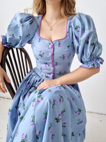 Vintage Lilac Soft Blue Roses Dress
