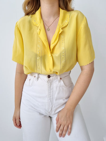 Vintage Sunny Yellow Pure Silk Blouse (special price)