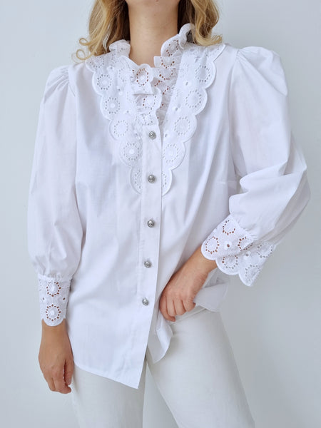 Vintage Floral Ruffle Puff Sleeve Blouse