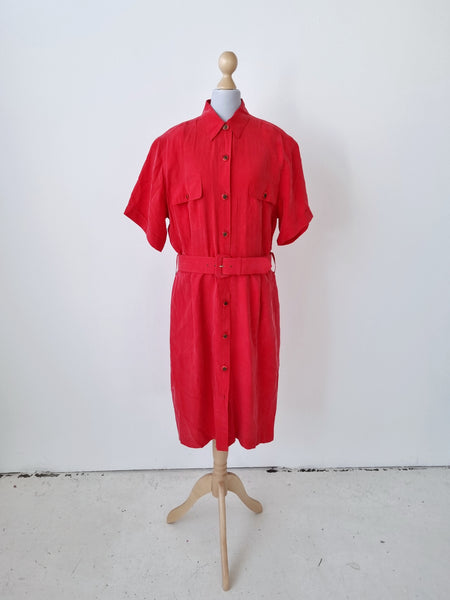 Vintage Red Pure Silk Dress