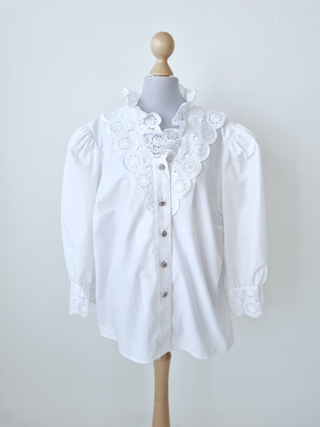 Vintage Floral Ruffle Puff Sleeve Blouse