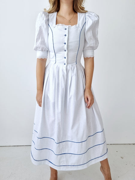 Vintage White and Blue Dirndl Dress