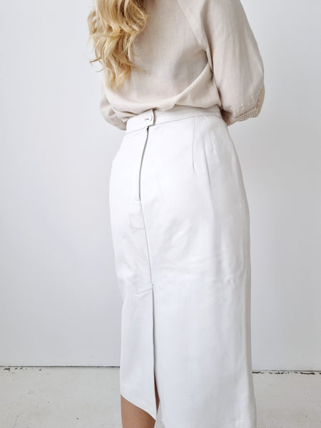 Vintage High Waist White Leather Skirt