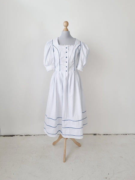 Vintage White and Blue Dirndl Dress