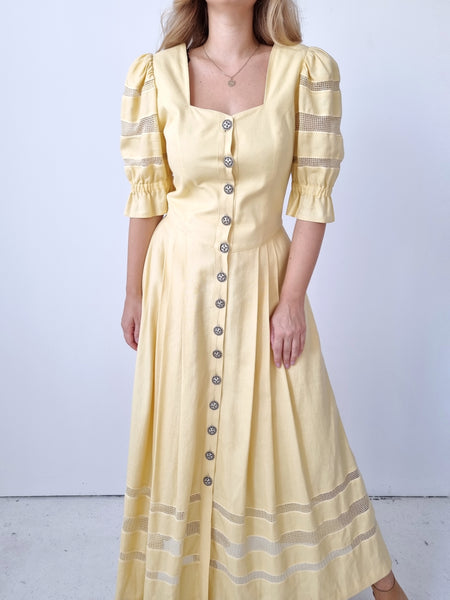 Vintage Pastel Yellow Maxi Dress