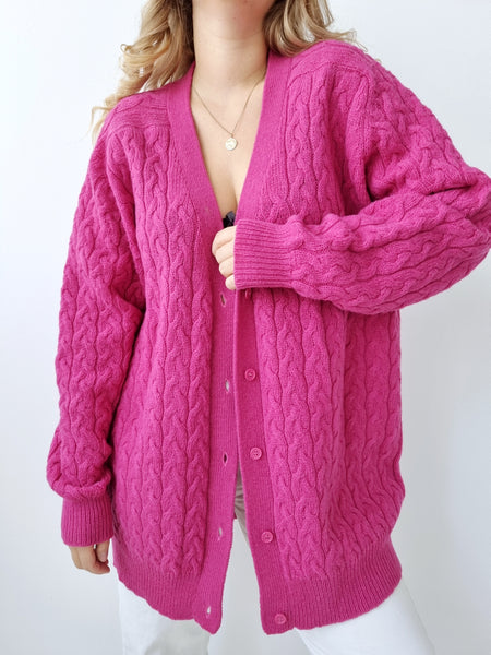 Vintage Hot Pink Pure Wool Long Cardigan