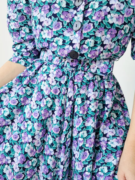 Vintage Lilac Pansy Midi Dress