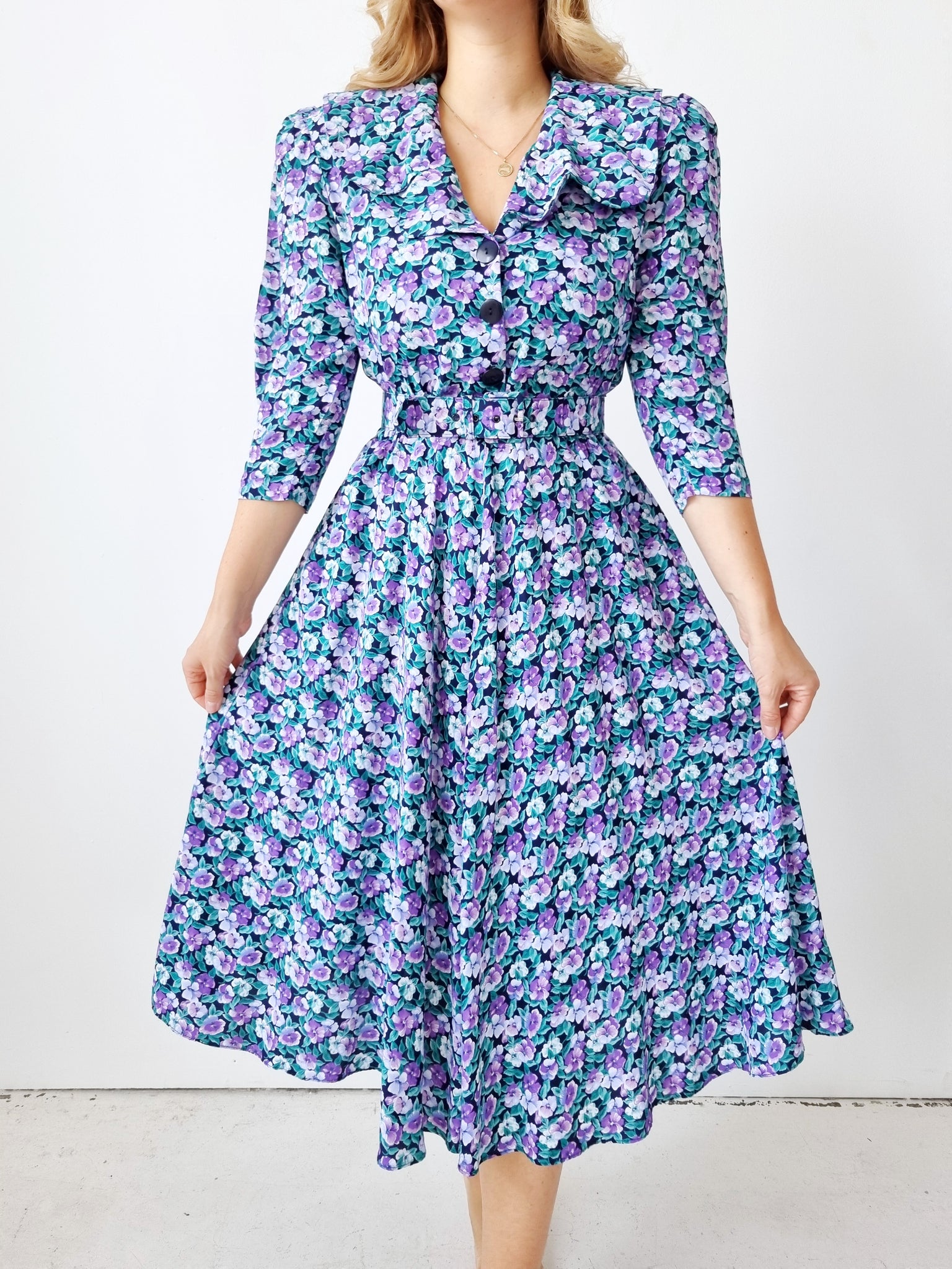 Vintage Lilac Pansy Midi Dress