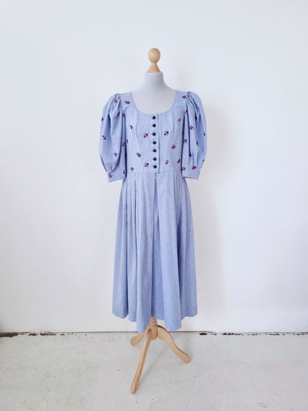 Vintage Embroidered Jeans Puff Sleeve Dress