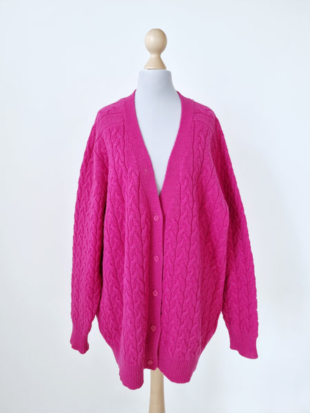 Vintage Hot Pink Pure Wool Long Cardigan