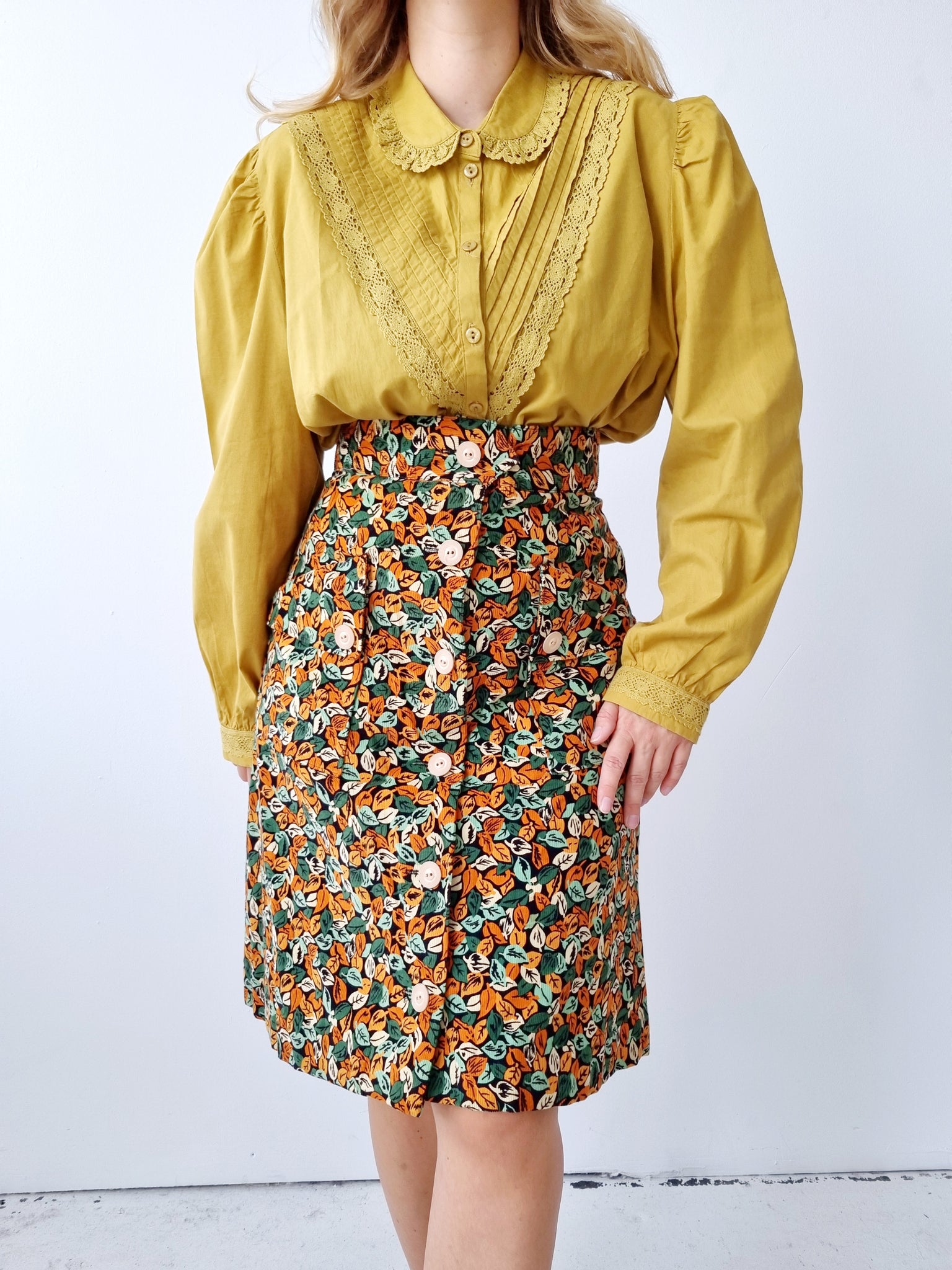 Vintage Autumn Leaves Corduroy Skirt