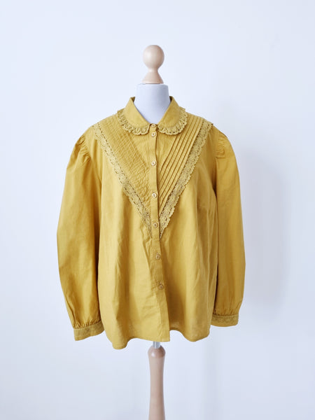 Vintage Mustard Crochet Lace Blouse