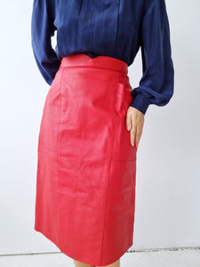 Vintage Hot Red Leather Skirt