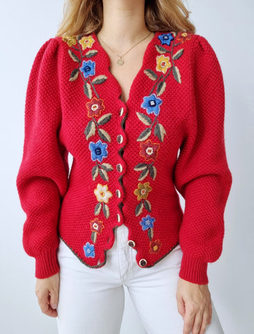 Vintage Embroidered Wool Cardigan