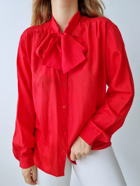 Vintage Pure Red Silk Blouse