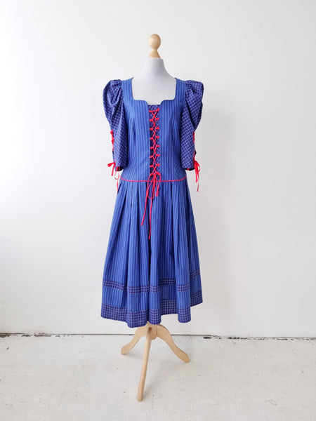 Vintage Handmade Lace Up Puff Sleeve Dress