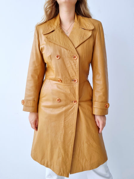 Vintage Caramel Leather Coat