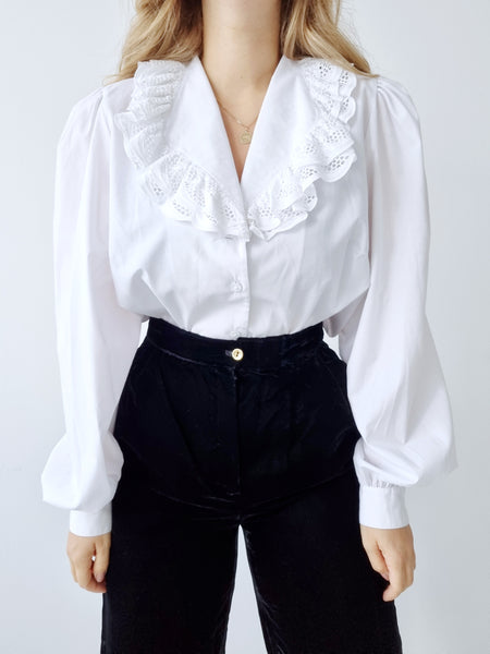Vintage All White Lace Collar Blouse