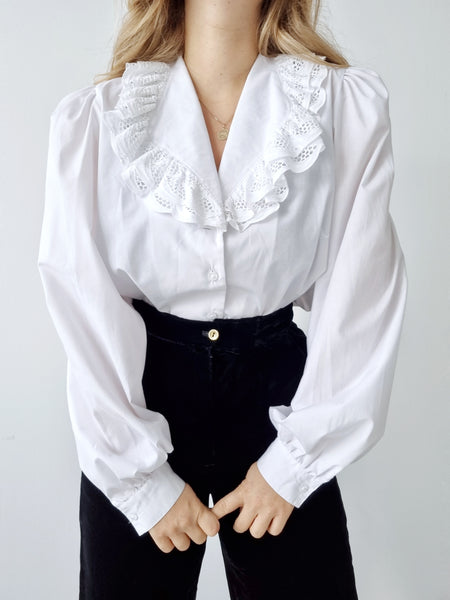 Vintage All White Lace Collar Blouse