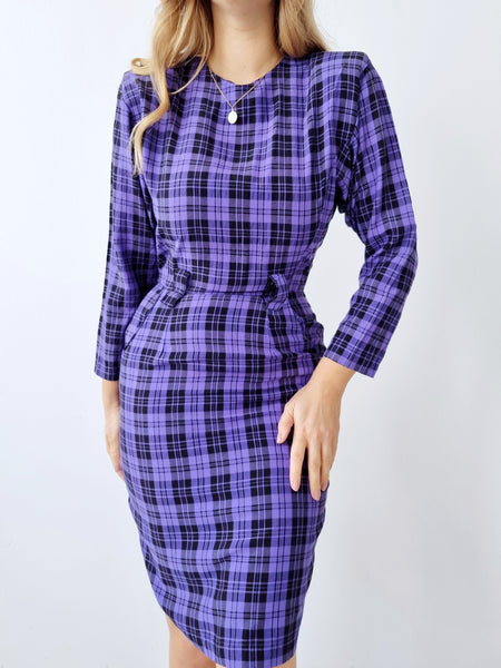 Vintage Purple Plaid Midi Dress