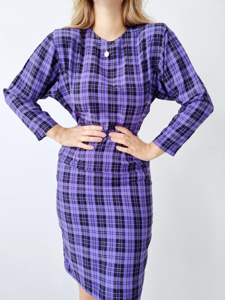 Vintage Purple Plaid Midi Dress