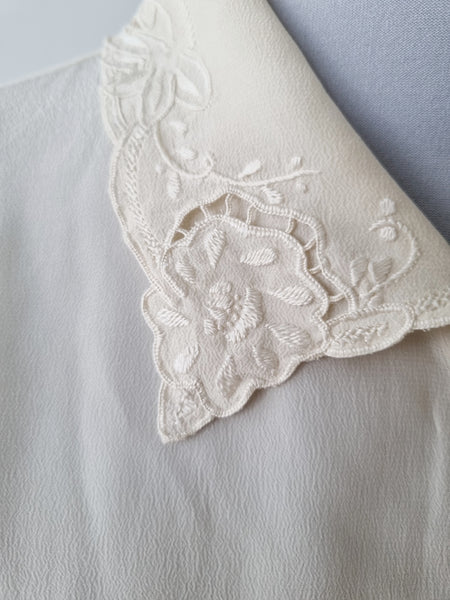 Vintage Hand Embroidered Floral Silk Blouse