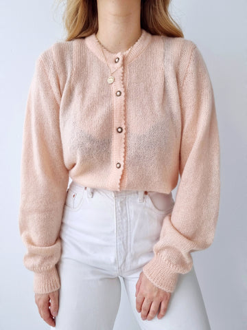 Vintage Soft Pink Wool Cardigan