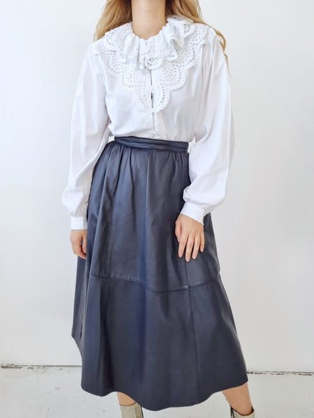 Vintage Navy A Line Leather Skirt