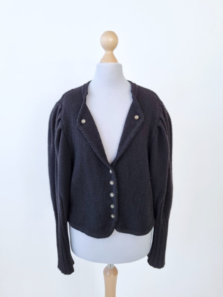 Vintage Cropped Wool Puff Sleeve Cardigan