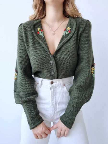 Vintage Embroidered Bouquet Wool Cardigan