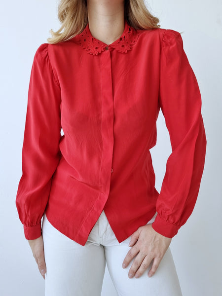 Vintage Hot Red Pure Silk Blouse