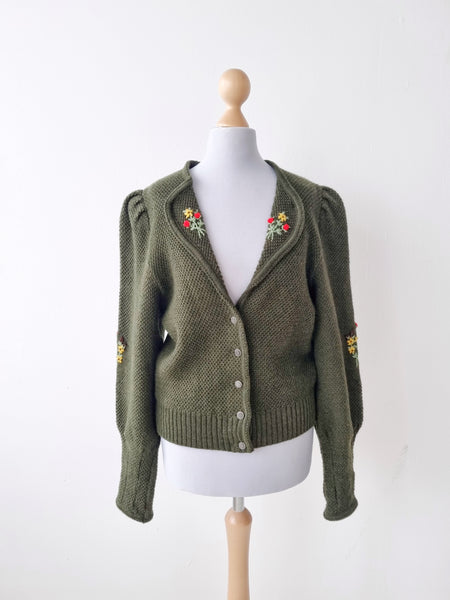 Vintage Embroidered Bouquet Wool Cardigan