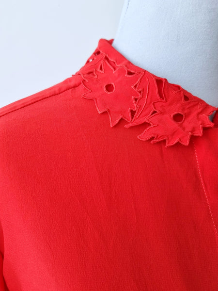 Vintage Hot Red Pure Silk Blouse