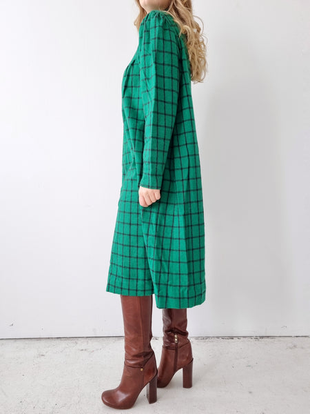 Vintage Green Grid Line Dress