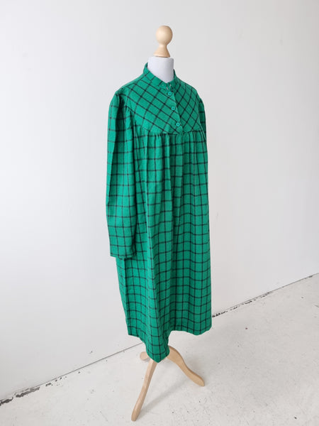 Vintage Green Grid Line Dress